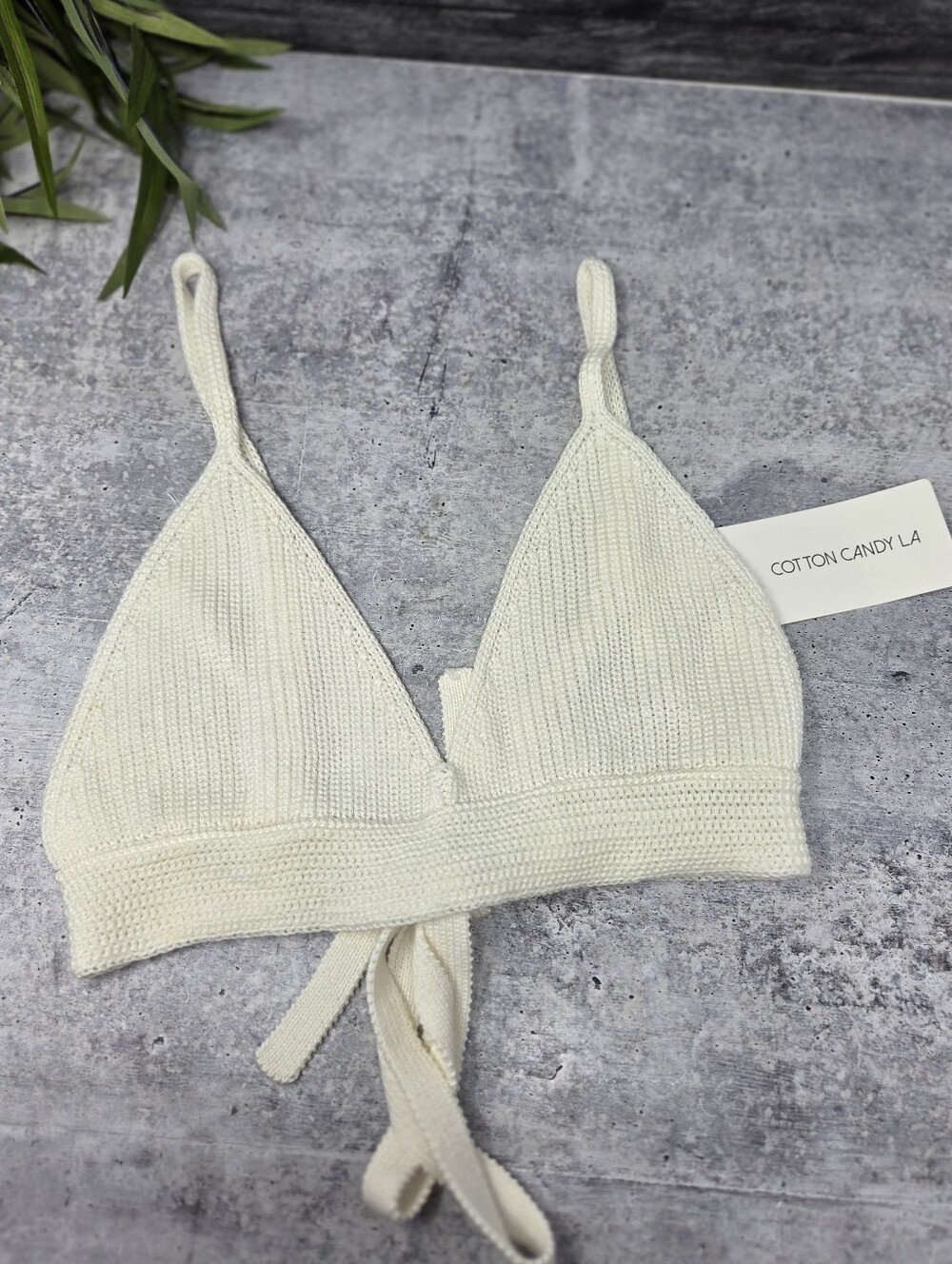 NWT Cotton Candy LA Judy Cream Knit Bikini Style Top Size Large Tie Back Sexy